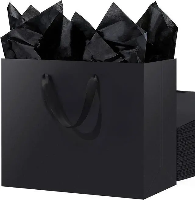 Main image of SHIPKEY 3 PCS Extra Large Black Gift Bags with 10 Black Tissue Papers