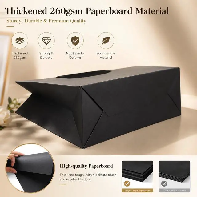 Alt view image 4 of 7 - SHIPKEY 3 PCS Extra Large Black Gift Bags with 10 Black Tissue Papers