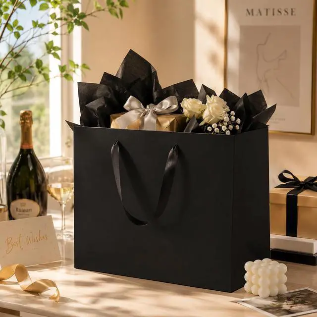 Alt view image 5 of 7 - SHIPKEY 3 PCS Extra Large Black Gift Bags with 10 Black Tissue Papers