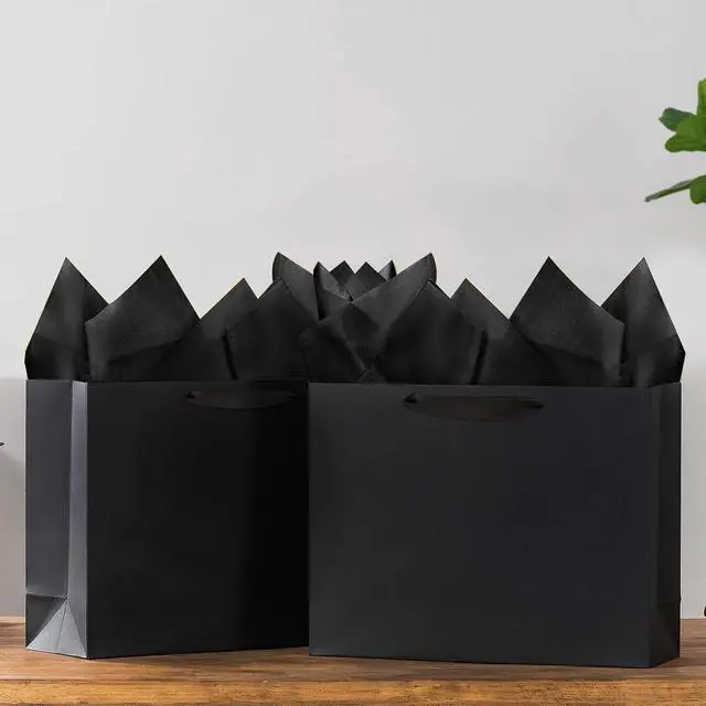 Alt view image 6 of 7 - SHIPKEY 3 PCS Extra Large Black Gift Bags with 10 Black Tissue Papers