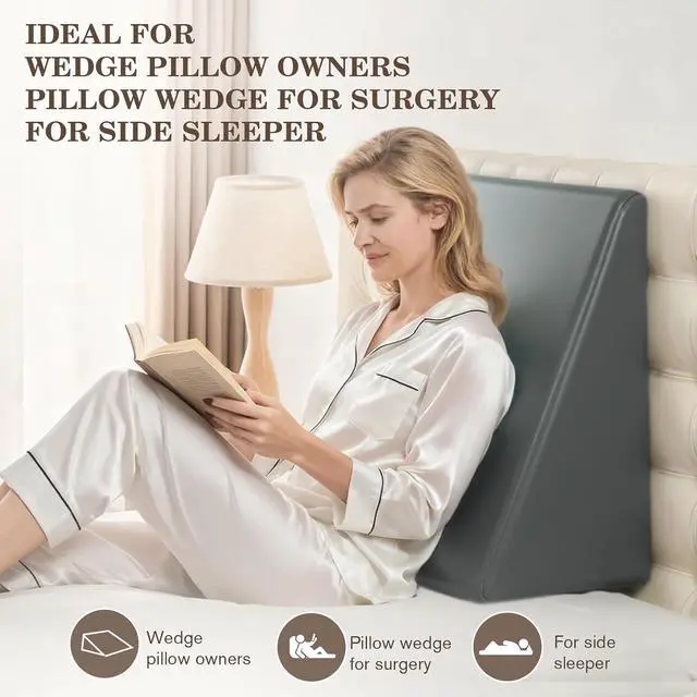 Alt view image 4 of 7 - Wedge Pillow Case Cover for Style Protection, Thickened Satin Fabric Soft & Skin-Friendly, Wedge Pillow Cover with Zipper for Easy Install, Machine Washable (Dark Grey, 25"x25"x8")