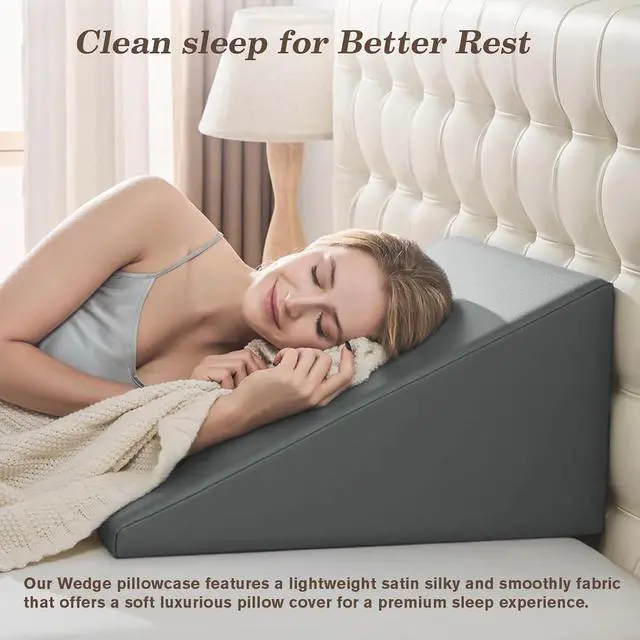 Alt view image 2 of 7 - Wedge Pillow Case Cover for Style Protection, Thickened Satin Fabric Soft & Skin-Friendly, Wedge Pillow Cover with Zipper for Easy Install, Machine Washable (Dark Grey, 25"x25"x8")