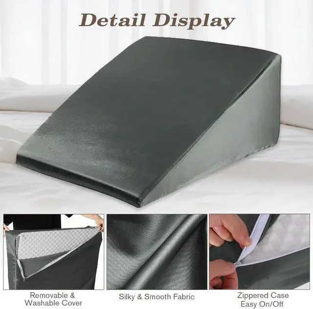 Alt view image 6 of 7 - Wedge Pillow Case Cover for Style Protection, Thickened Satin Fabric Soft & Skin-Friendly, Wedge Pillow Cover with Zipper for Easy Install, Machine Washable (Dark Grey, 25"x25"x8")