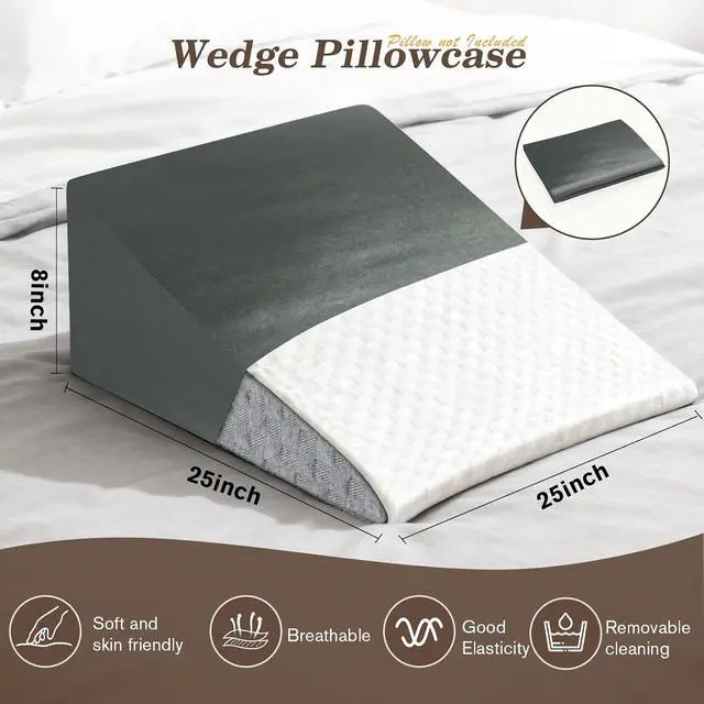 Alt view image 3 of 7 - Wedge Pillow Case Cover for Style Protection, Thickened Satin Fabric Soft & Skin-Friendly, Wedge Pillow Cover with Zipper for Easy Install, Machine Washable (Dark Grey, 25"x25"x8")