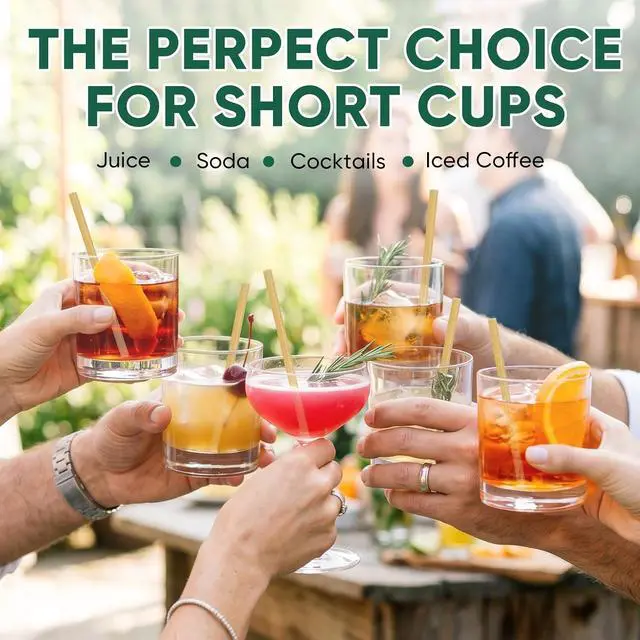 Alt view image 5 of 7 - 200 Pack Short Sugarcane Straws, 5 Inch Compostable Cocktail Straws, Stirrer Straws for Cold Drinks, Party, Bars - Sturdy Plastic-Free, Non-Soggy, Biodegradable Disposable Straws