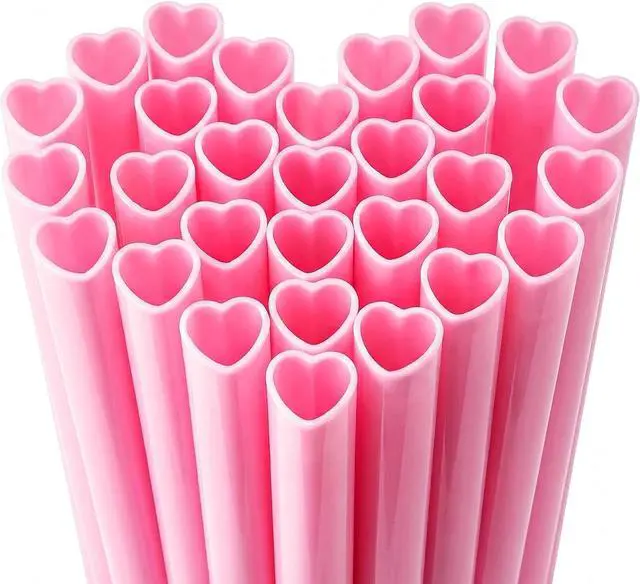 Main image of 25pcs Heart Shaped Pink Straws 8mm-Individually Wrapped Disposable Straws