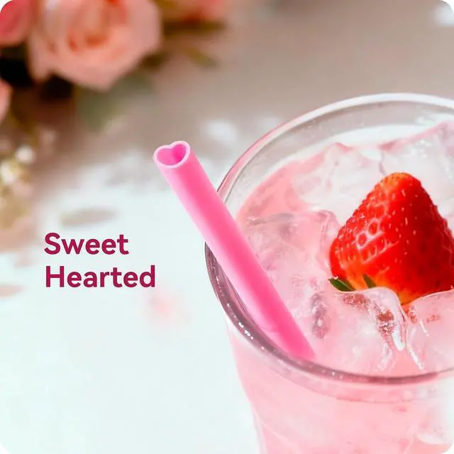 Alt view image 2 of 7 - 25pcs Heart Shaped Pink Straws 8mm-Individually Wrapped Disposable Straws