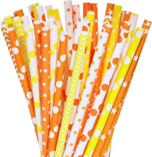 Main image of Paper Straws 50Pcs Assorted Disposable Drinking Straws for Birthday Christmas Wedding Halloween Bridal Shower Cocktail Juice Party Decoration (50, Mixed Yellow Orange)