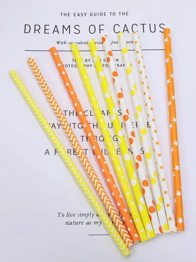 Alt view image 3 of 7 - Paper Straws 50Pcs Assorted Disposable Drinking Straws for Birthday Christmas Wedding Halloween Bridal Shower Cocktail Juice Party Decoration (50, Mixed Yellow Orange)