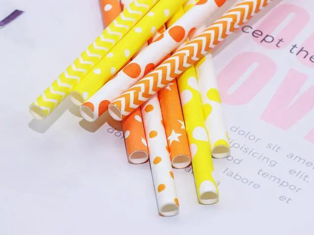 Alt view image 4 of 7 - Paper Straws 50Pcs Assorted Disposable Drinking Straws for Birthday Christmas Wedding Halloween Bridal Shower Cocktail Juice Party Decoration (50, Mixed Yellow Orange)