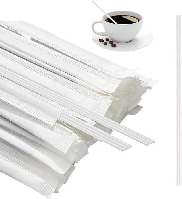Main image of Ouliget Three Hole Coffee Stirrers Sticks Individually Wrapped,2 in 1 Disposable Plastic Coffee Straw for Coffee Milk Tea Cocktail Party Drinking Supplies,7.3 Inches (White)