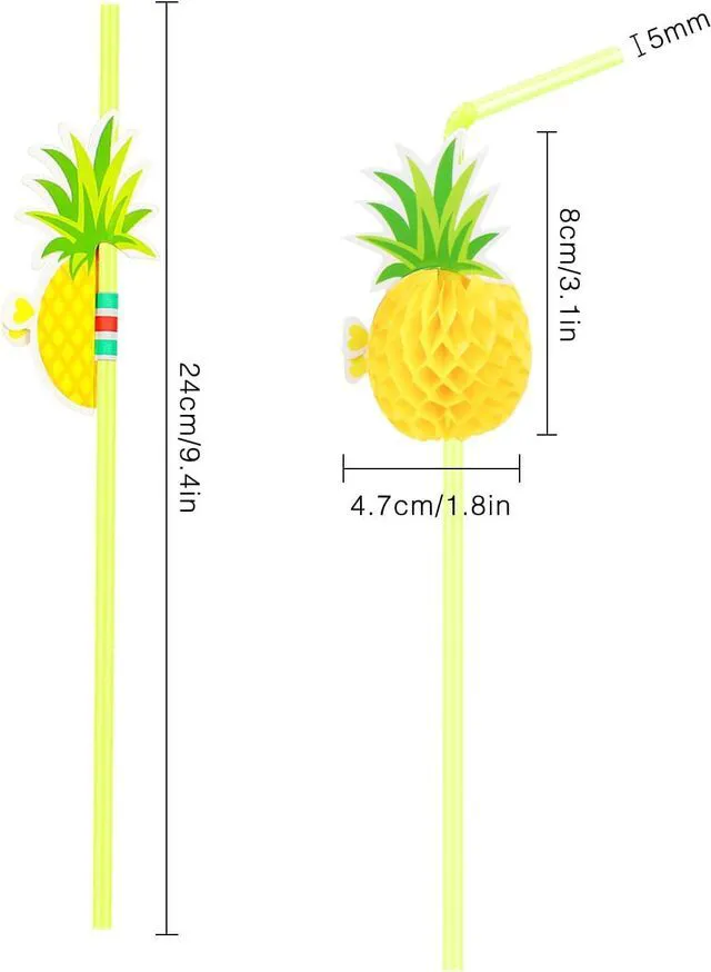 Alt view image 2 of 7 - Hysagtek 50 Pcs Pineapple Straws Pineapple Drinking Straws Tropical Straws Cocktail Straws Hawaiian Straws for Luau Party, Pool Party, Birthday Party, Hawaiian Party Tableware Decorations Supplies