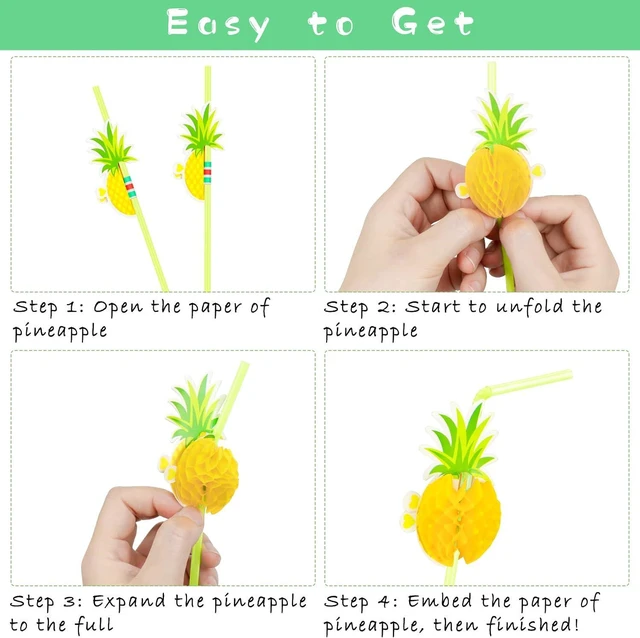Alt view image 3 of 7 - Hysagtek 50 Pcs Pineapple Straws Pineapple Drinking Straws Tropical Straws Cocktail Straws Hawaiian Straws for Luau Party, Pool Party, Birthday Party, Hawaiian Party Tableware Decorations Supplies