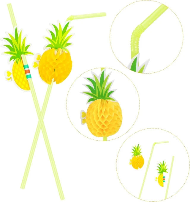 Alt view image 4 of 7 - Hysagtek 50 Pcs Pineapple Straws Pineapple Drinking Straws Tropical Straws Cocktail Straws Hawaiian Straws for Luau Party, Pool Party, Birthday Party, Hawaiian Party Tableware Decorations Supplies