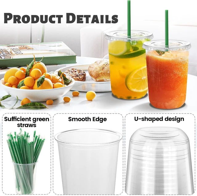 Alt view image 3 of 7 - GGOLDMER 25 Set 16oz Clear Round Bottom Plastic Cups with Lids and Straws