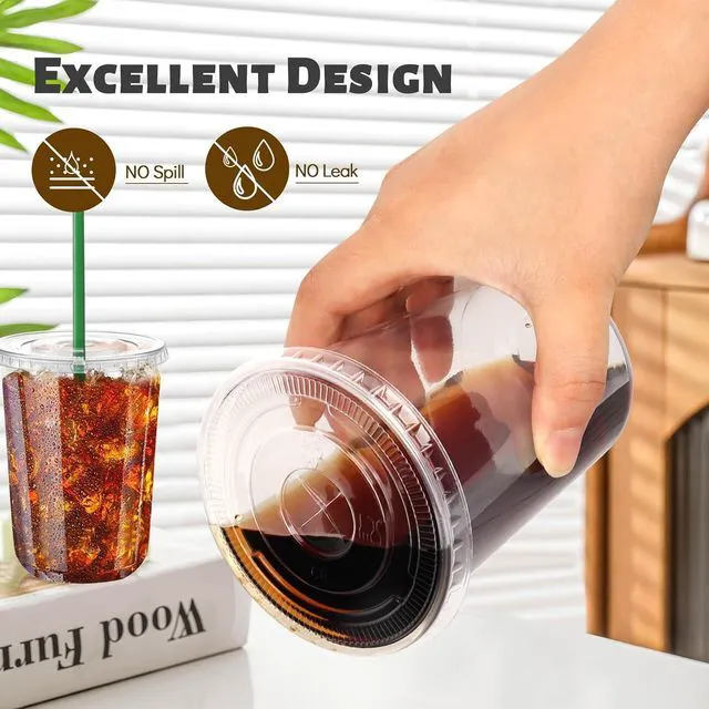 Alt view image 4 of 7 - GGOLDMER 25 Set 16oz Clear Round Bottom Plastic Cups with Lids and Straws