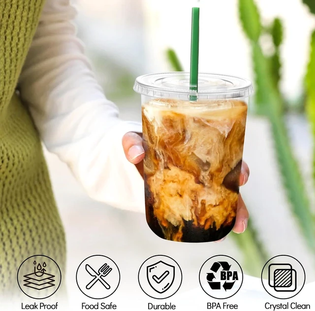 Alt view image 5 of 7 - GGOLDMER 25 Set 16oz Clear Round Bottom Plastic Cups with Lids and Straws