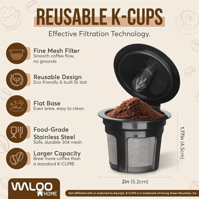 Alt view image 2 of 7 - Waloo Refillable K Cup Coffee Pod with Stainless Steel Mesh Filter