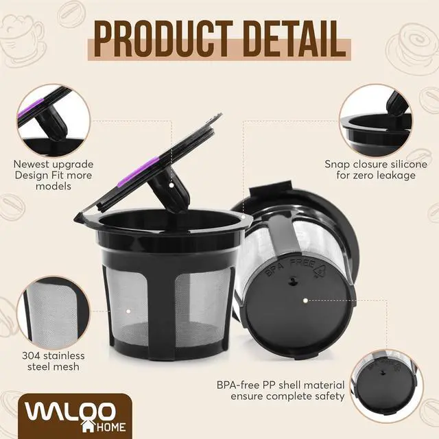 Alt view image 4 of 7 - Waloo Refillable K Cup Coffee Pod with Stainless Steel Mesh Filter