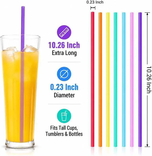 Alt view image 3 of 7 - 100Pcs Colorful Plastic Drinking Straws, 10.26 Inch Extra Long Disposable Straight Straws, 0.23 Inch Diameter for Iced Coffee, Juice, Soda, Cocktails, Parties and Tall Cups
