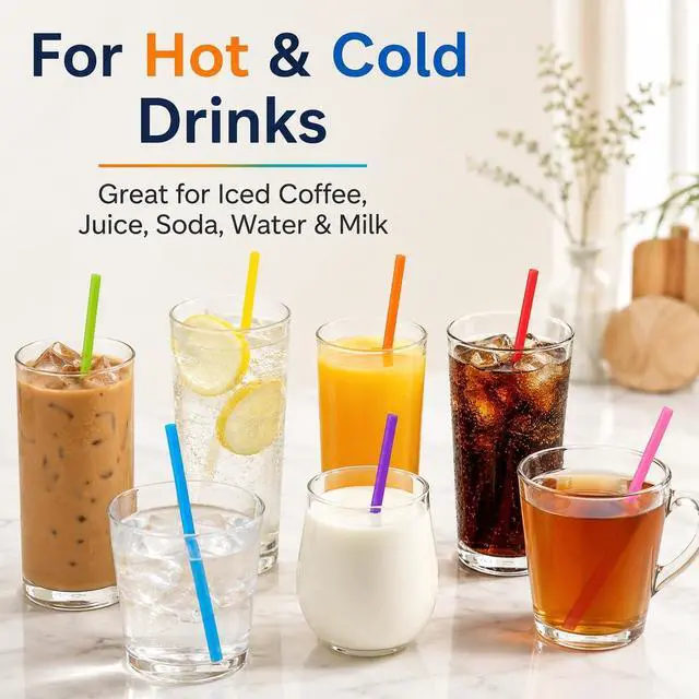 Alt view image 5 of 7 - 100Pcs Colorful Plastic Drinking Straws, 10.26 Inch Extra Long Disposable Straight Straws, 0.23 Inch Diameter for Iced Coffee, Juice, Soda, Cocktails, Parties and Tall Cups