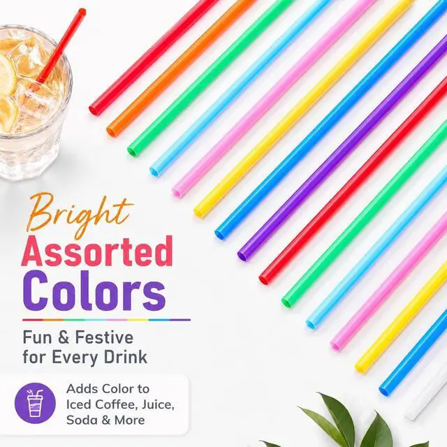 Alt view image 4 of 7 - 100Pcs Colorful Plastic Drinking Straws, 10.26 Inch Extra Long Disposable Straight Straws, 0.23 Inch Diameter for Iced Coffee, Juice, Soda, Cocktails, Parties and Tall Cups