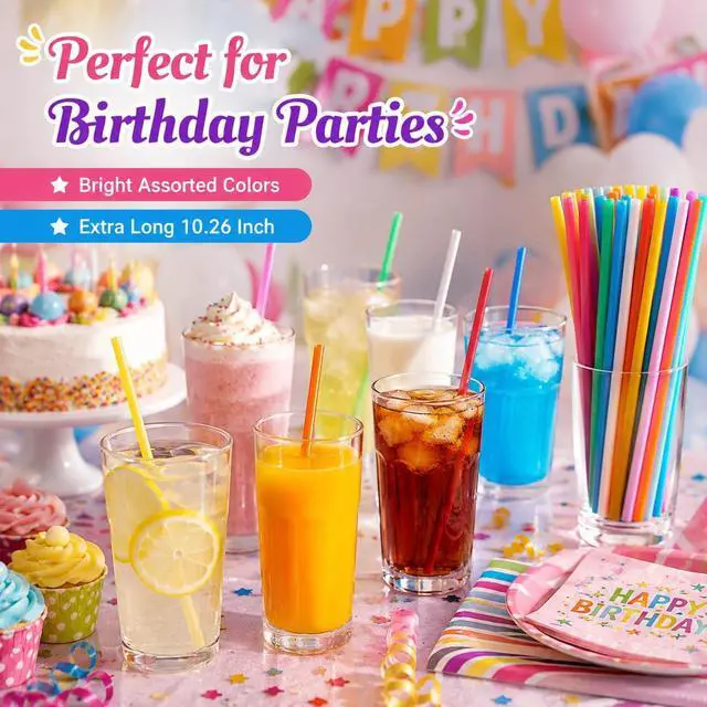 Alt view image 6 of 7 - 100Pcs Colorful Plastic Drinking Straws, 10.26 Inch Extra Long Disposable Straight Straws, 0.23 Inch Diameter for Iced Coffee, Juice, Soda, Cocktails, Parties and Tall Cups