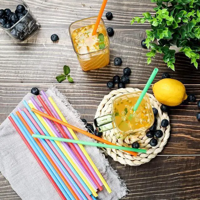 Alt view image 2 of 7 - 100Pcs Colorful Plastic Drinking Straws, 10.26 Inch Extra Long Disposable Straight Straws, 0.23 Inch Diameter for Iced Coffee, Juice, Soda, Cocktails, Parties and Tall Cups
