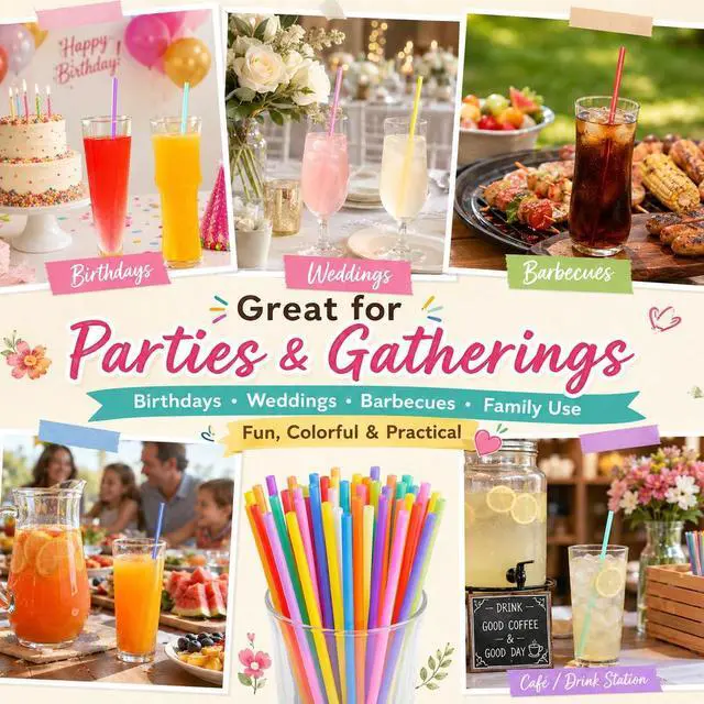 Alt view image 7 of 7 - 100Pcs Colorful Plastic Drinking Straws, 10.26 Inch Extra Long Disposable Straight Straws, 0.23 Inch Diameter for Iced Coffee, Juice, Soda, Cocktails, Parties and Tall Cups