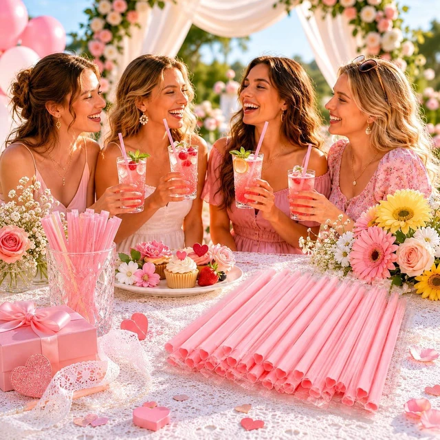 Alt view image 6 of 6 - 100 PCS Heart Shaped Straws, Individually Wrapped Pink Plastic Drinking Straws, 23 cm Disposable Cute Straws for Valentine's Day Wedding Bachelorette Birthday Party Decorations