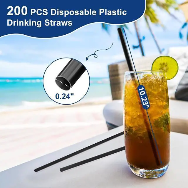 Alt view image 2 of 7 - 200 PCS Black Plastic Disposable Drinking Straws | 10.23" x 0.24" | Unwrapped Straws Plastic for Party, Home, Travel | BPA-Free | Value Pack | Made in USA