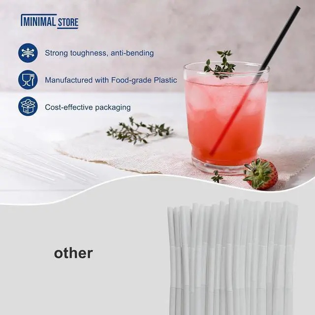 Alt view image 3 of 7 - 200 PCS Black Plastic Disposable Drinking Straws | 10.23" x 0.24" | Unwrapped Straws Plastic for Party, Home, Travel | BPA-Free | Value Pack | Made in USA