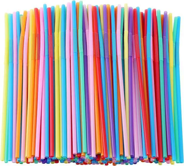 Main image of 100 PCS Flexible Bendy Plastic Straws, 12.8" Extra Long Colorful Disposable Straws for Party Decorations, Fits 60 oz Tumblers & Large Cups
