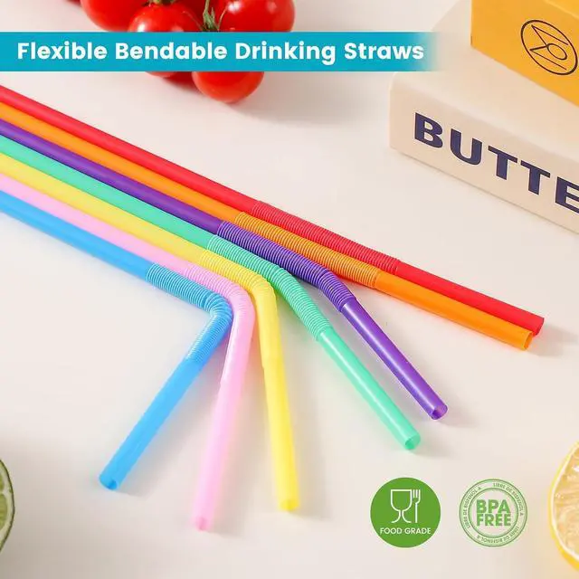 Alt view image 3 of 7 - 100 PCS Flexible Bendy Plastic Straws, 12.8" Extra Long Colorful Disposable Straws for Party Decorations, Fits 60 oz Tumblers & Large Cups