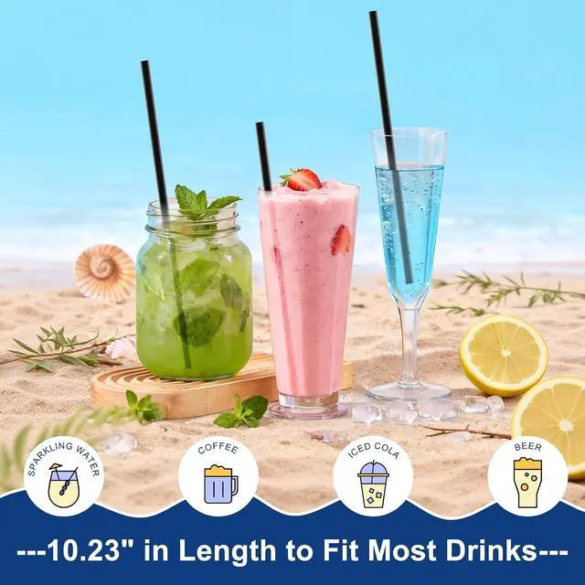 Alt view image 4 of 7 - 200 PCS Black Plastic Disposable Drinking Straws | 10.23" x 0.24" | Unwrapped Straws Plastic for Party, Home, Travel | BPA-Free | Value Pack | Made in USA