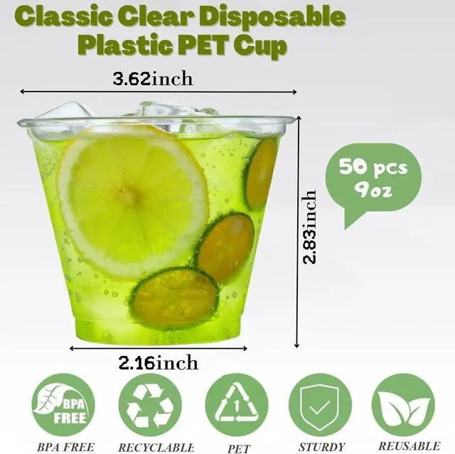 Alt view image 4 of 6 - Artpreti 50 Pack 9 oz Clear Plastic Cups - Disposable for Iced Coffee, Cold Beverages, Wine - Wedding & Party Drinking Cups