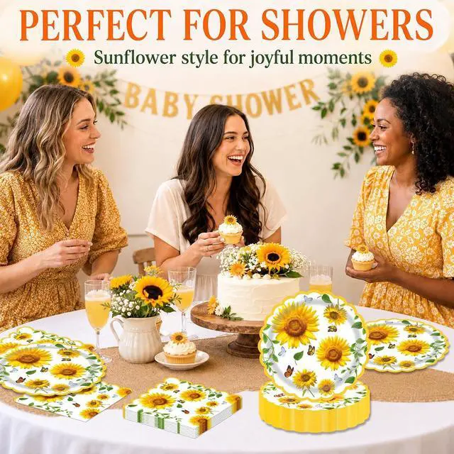 Alt view image 9 of 10 - 40 Pcs Sunflower Party 9" Dinner Paper Plates and Napkins Sets | Fall sunflower Dessert Paper Plates and 6.5"Napkins Party Supplies Tableware autumn Decoration For Birthday Picnic