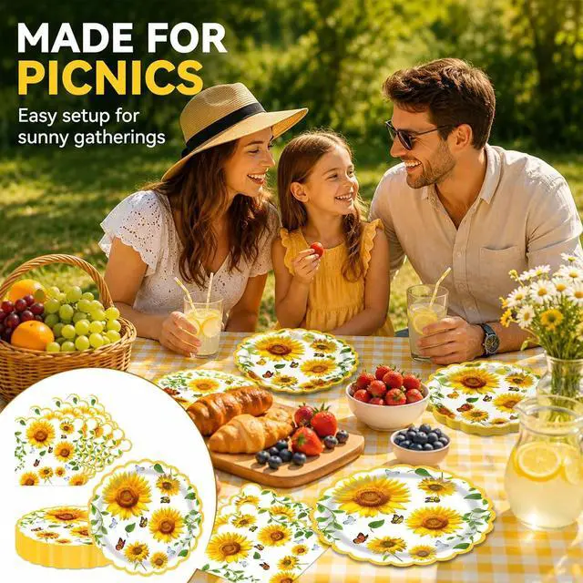 Alt view image 10 of 10 - 40 Pcs Sunflower Party 9" Dinner Paper Plates and Napkins Sets | Fall sunflower Dessert Paper Plates and 6.5"Napkins Party Supplies Tableware autumn Decoration For Birthday Picnic
