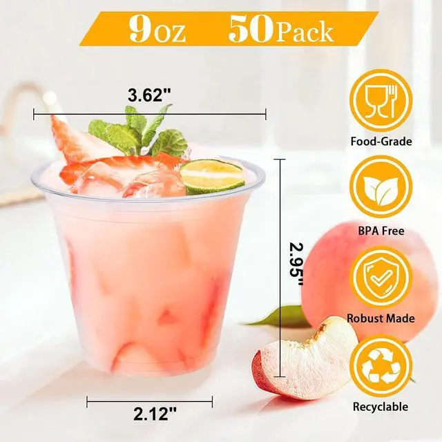 Alt view image 2 of 7 - Clawsoff 50 Pack 9 oz Clear Plastic Cups Disposable Cocktail Cups No Lids
