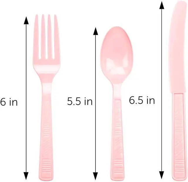 Alt view image 3 of 6 - DecorRack 96 Piece Plastic Cutlery Set, Heavy Duty Silverware, Pink