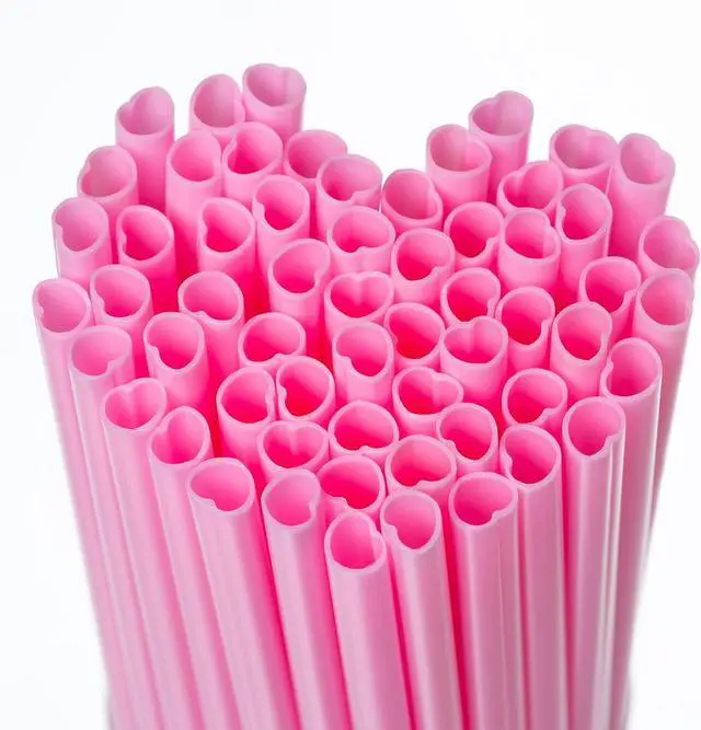 Main image of 100 Pcs Heart Straws Disposable Plastic Straw Pink straws Individually Wrapped Valentines Day Cocktail Birthday Party Bridal Shower Wedding Supplies hello kitty party decorations