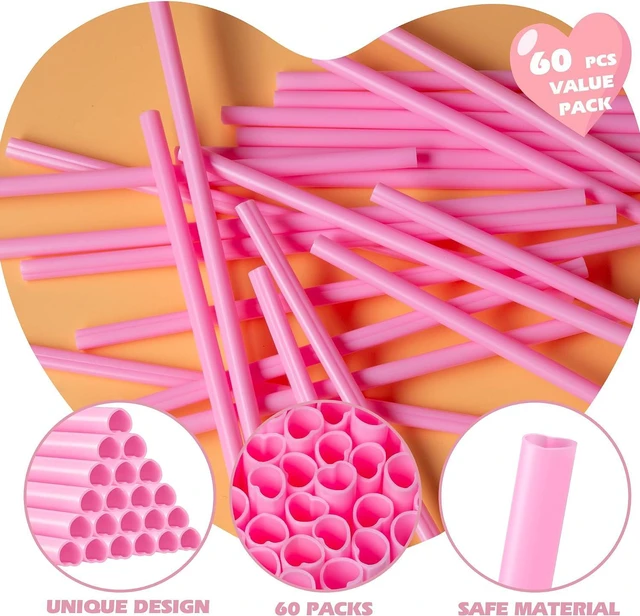Alt view image 3 of 7 - 60 Pcs Heart Shaped Pink Straws Disposable Plastic Cute Straw Individually Wrapped Valentines Day Cocktail Birthday Party Bridal Shower Wedding Supplies hello kitty party decorations