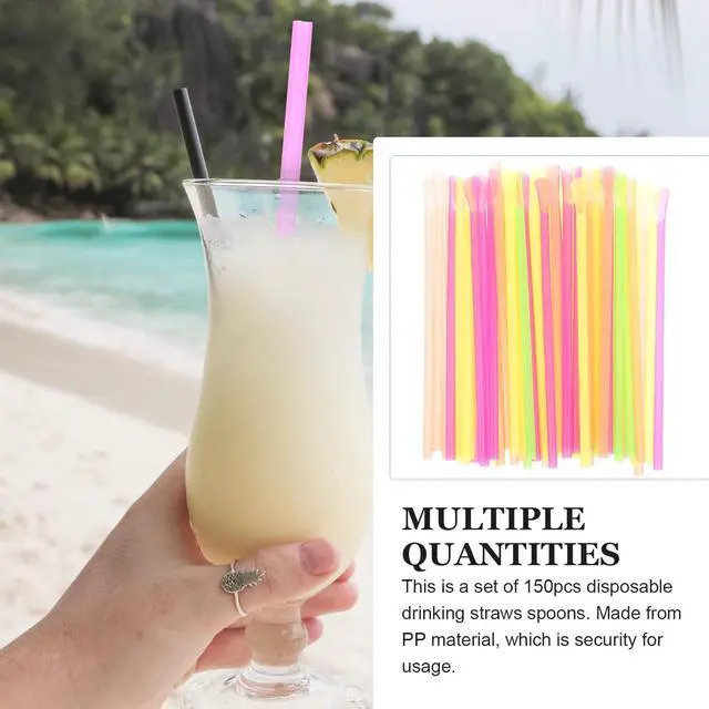 Alt view image 5 of 6 - SHERCHPRY 150Pcs Disposable Spoon Straws for Slushy and Snow Cone Drinks Plastic Spoon Straws for Milkshake Smoothie Cups 7.9 Inch Clear
