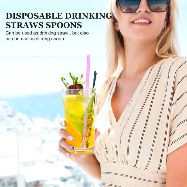 Alt view image 6 of 6 - SHERCHPRY 150Pcs Disposable Spoon Straws for Slushy and Snow Cone Drinks Plastic Spoon Straws for Milkshake Smoothie Cups 7.9 Inch Clear