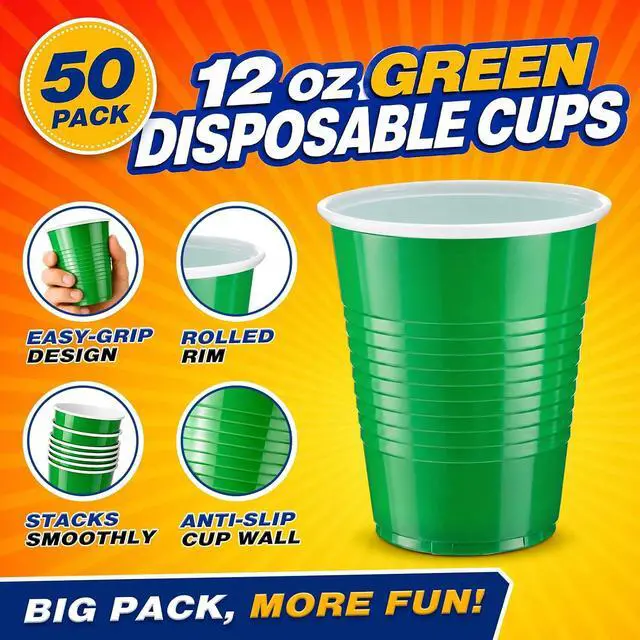 Alt view image 3 of 7 - Glotoch Green Disposable Plastic Party Cups 12 oz, 50 Count