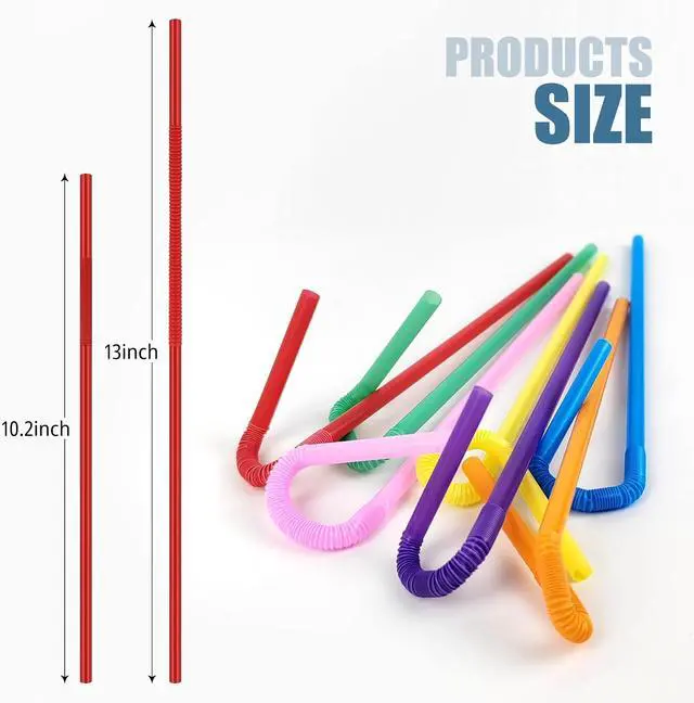 Alt view image 2 of 7 - 200 PCS 0.23 inches in Diameter 13 inch Extra Long Straws Flexible Plastic, Colorful Disposable Bendy Party Fancy Straws Party Decorations (200, Multicolor)