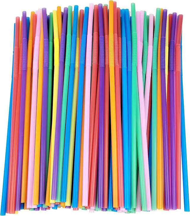 Main image of 200 PCS 0.23 inches in Diameter 13 inch Extra Long Straws Flexible Plastic, Colorful Disposable Bendy Party Fancy Straws Party Decorations (200, Multicolor)