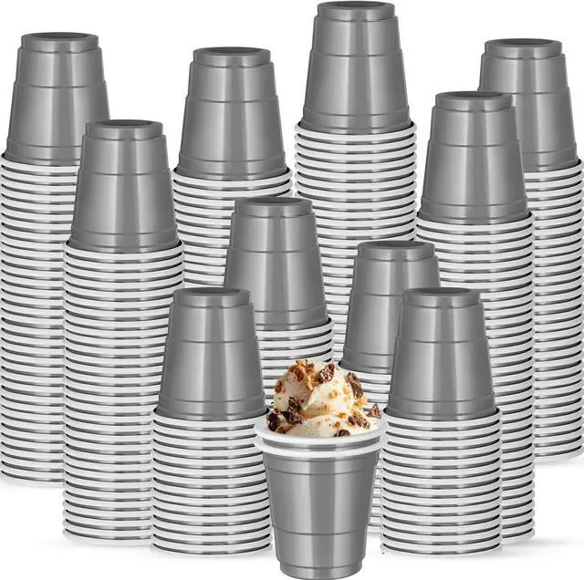 Main image of 240 Pack 2 oz Grey Plastic Shot Glasses Happy New Year Shot Glasses Grey Shot Cups for Wedding Party, Graduation Party, Summer Beer Taste Serving, Snacks