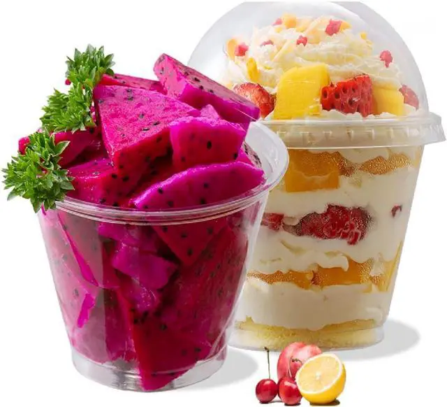 Main image of 9 oz Clear Plastic Cups with Dome Lids - Dessert Cups with Lids(25 Sets), PET Disposable Party Cups (NO HOLE), Parfait Crystal for Pudding/Ice Cream/Cupcake