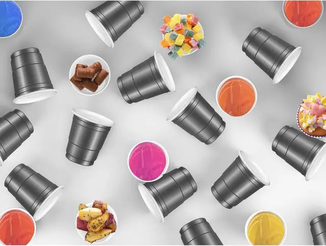 Alt view image 6 of 7 - 240 Pack 2 oz Grey Plastic Shot Glasses Happy New Year Shot Glasses Grey Shot Cups for Wedding Party, Graduation Party, Summer Beer Taste Serving, Snacks